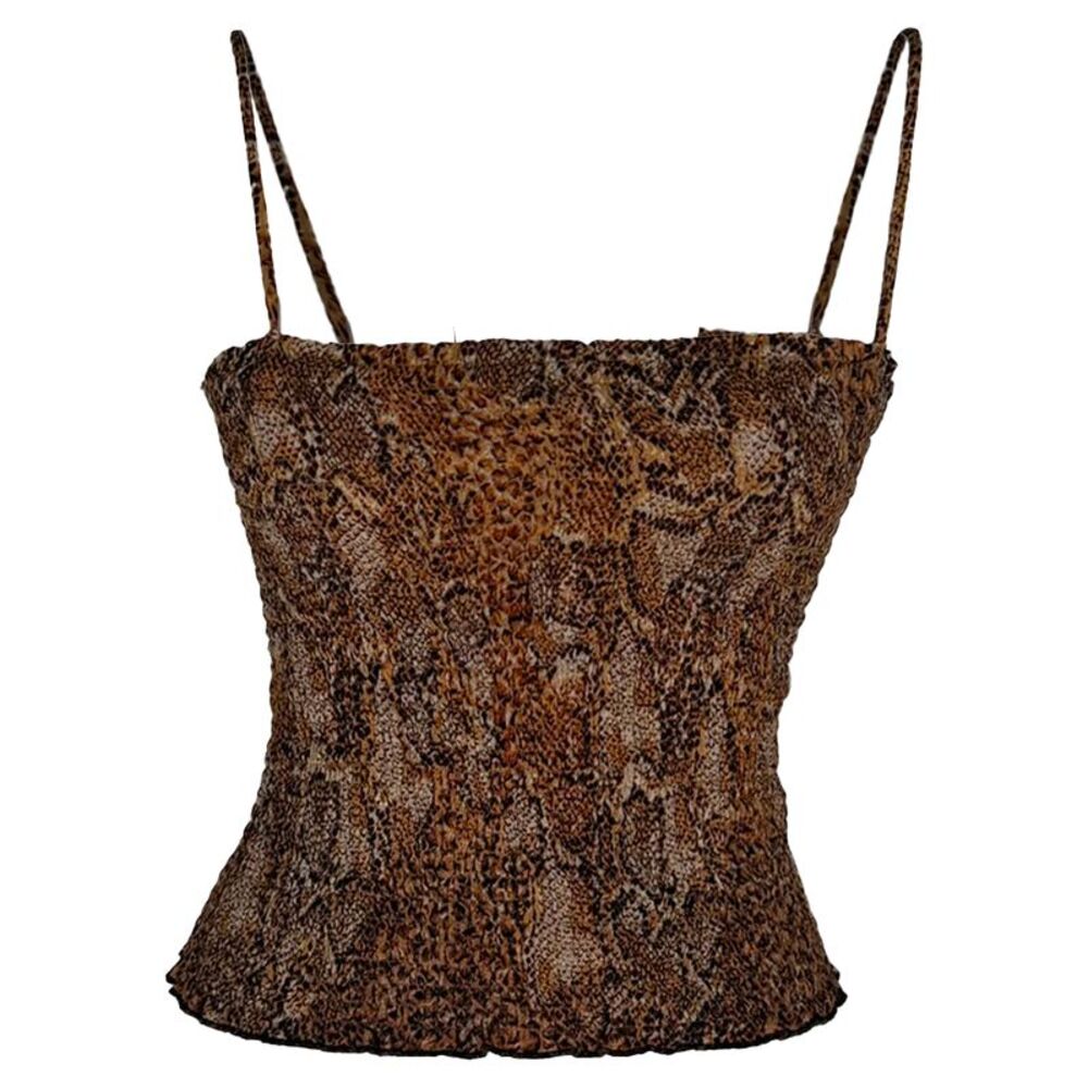 Nanushka Matea Shirred Top in Animal Print Viscose
